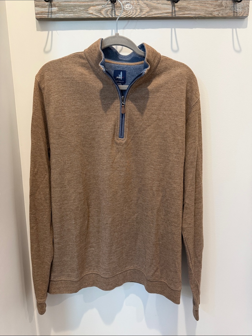 johnnie-O Men's Brown Quarter-Zip Sweater with Blue Trim